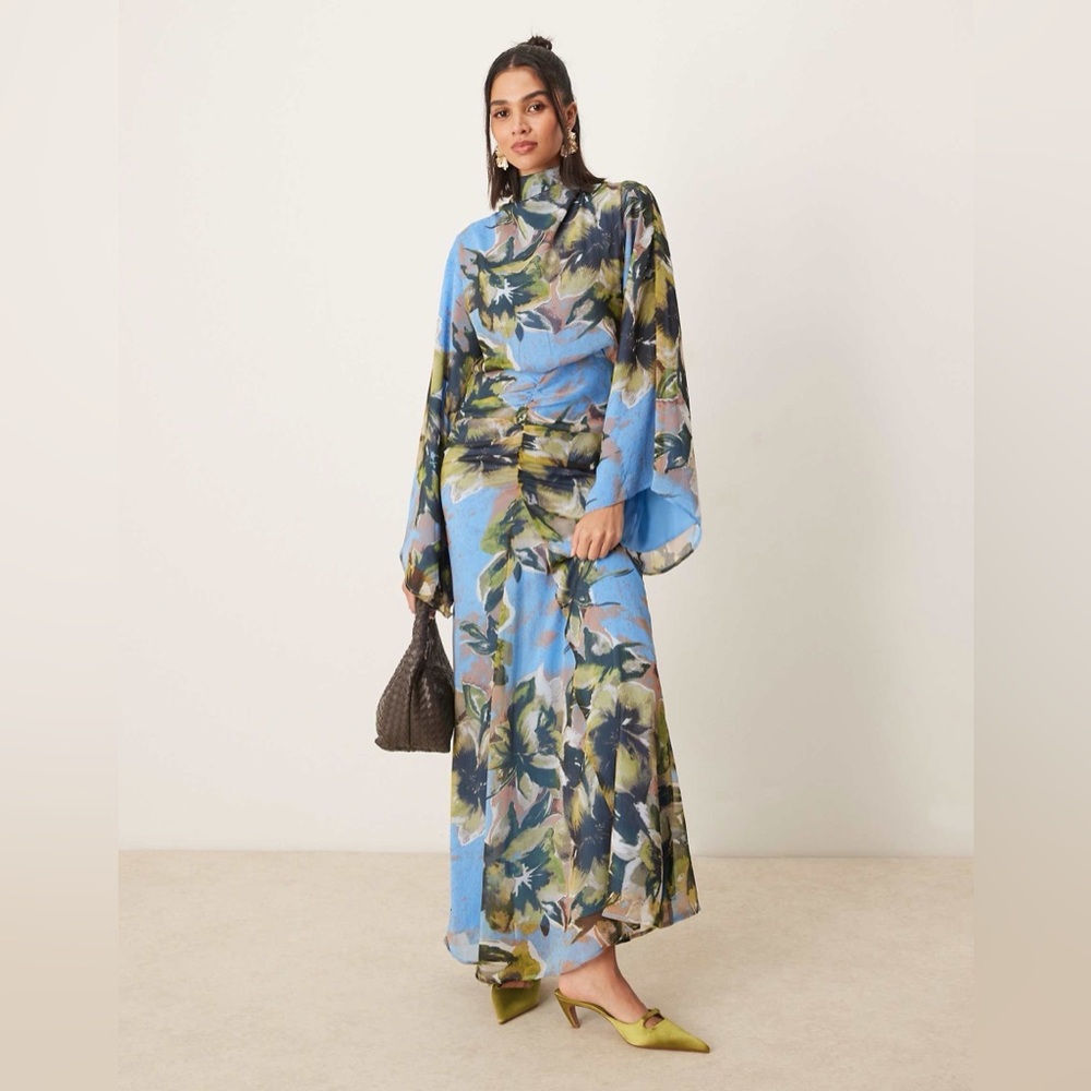 ASOS Blue Floral Maxi Dress with Green and Black Print